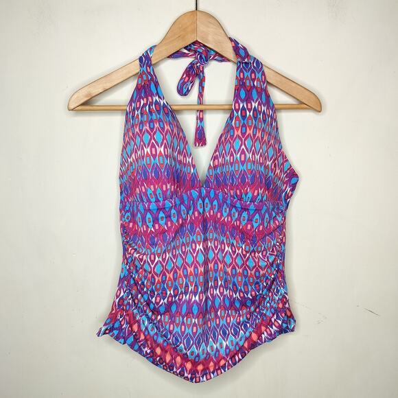 La Blanca Tankini Swim Top Geometric Halter - Picture 1 of 7